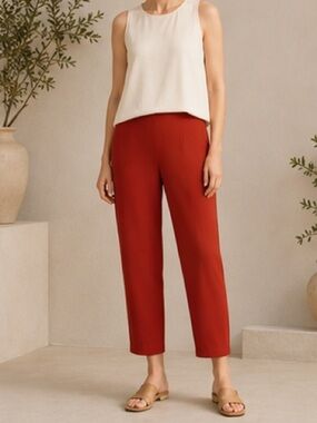 Eileen Fisher Silk Cropped Pants Red Side Zip Excellent Size S